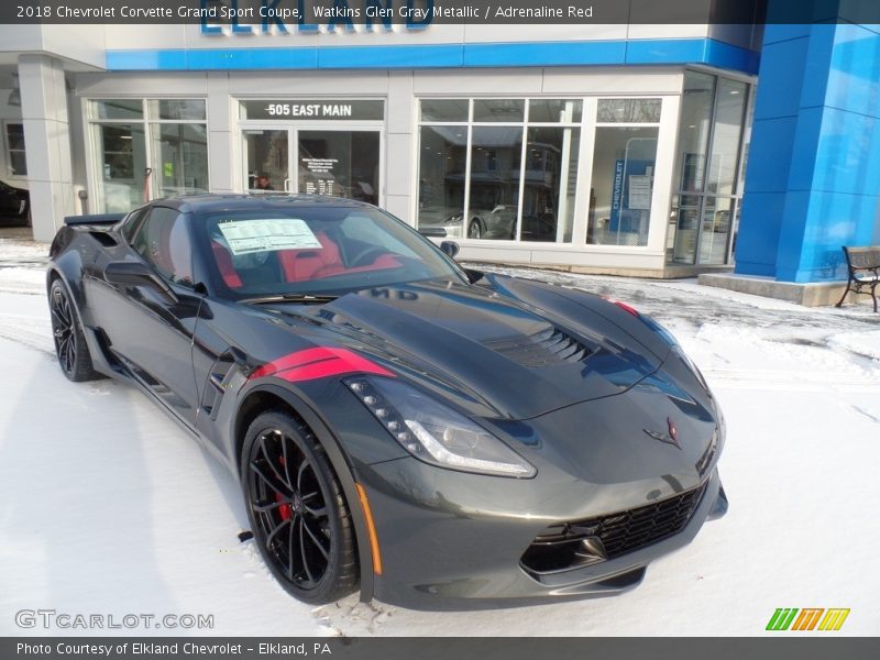 Watkins Glen Gray Metallic / Adrenaline Red 2018 Chevrolet Corvette Grand Sport Coupe