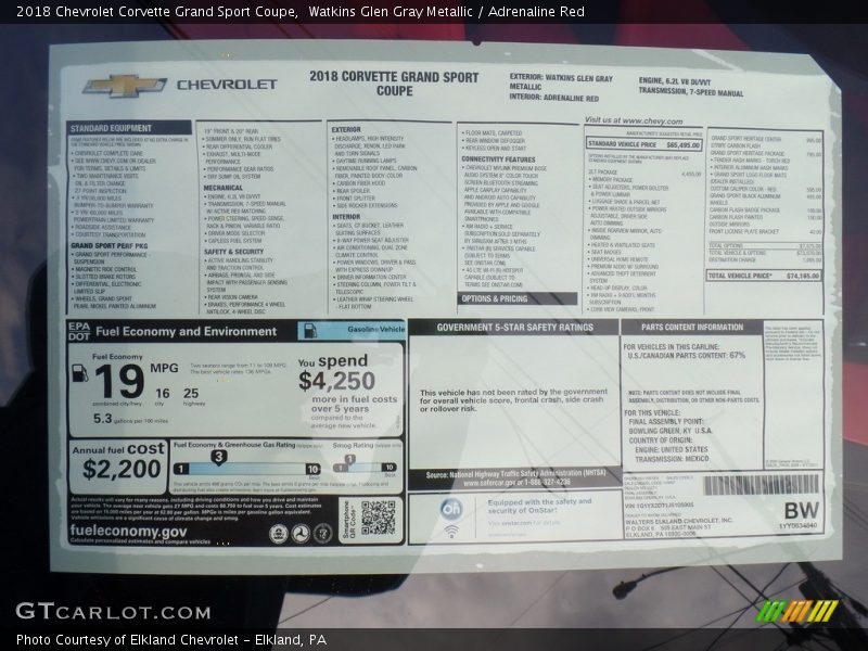 Watkins Glen Gray Metallic / Adrenaline Red 2018 Chevrolet Corvette Grand Sport Coupe