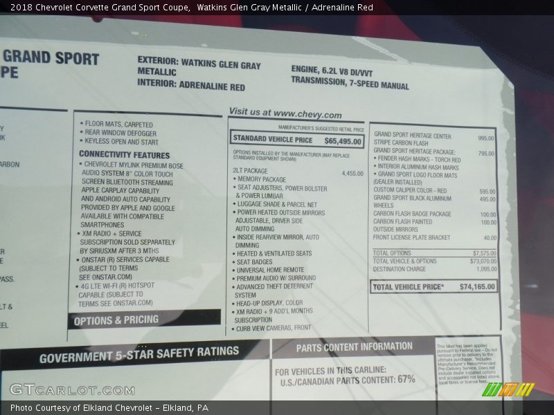 Watkins Glen Gray Metallic / Adrenaline Red 2018 Chevrolet Corvette Grand Sport Coupe