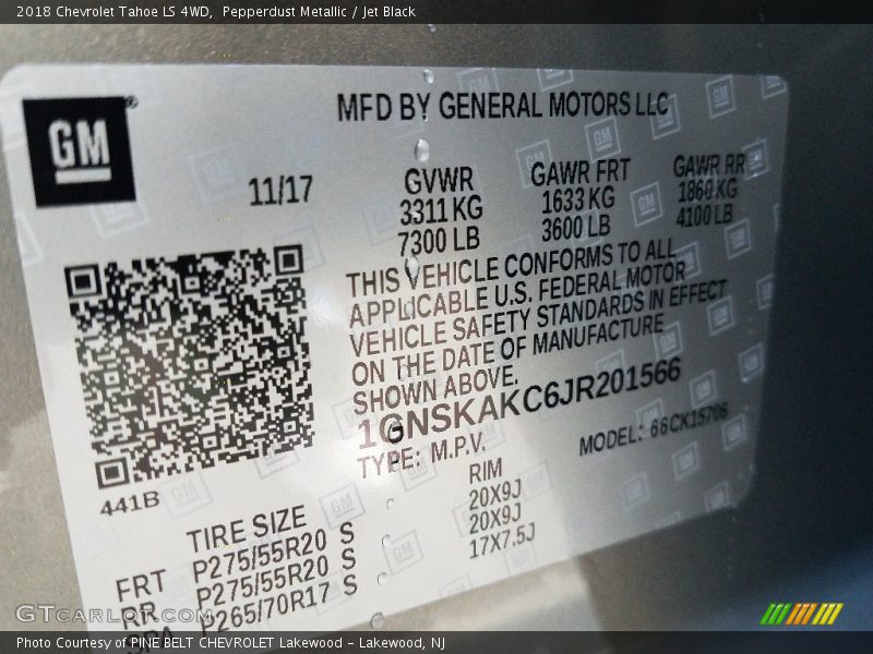 Pepperdust Metallic / Jet Black 2018 Chevrolet Tahoe LS 4WD