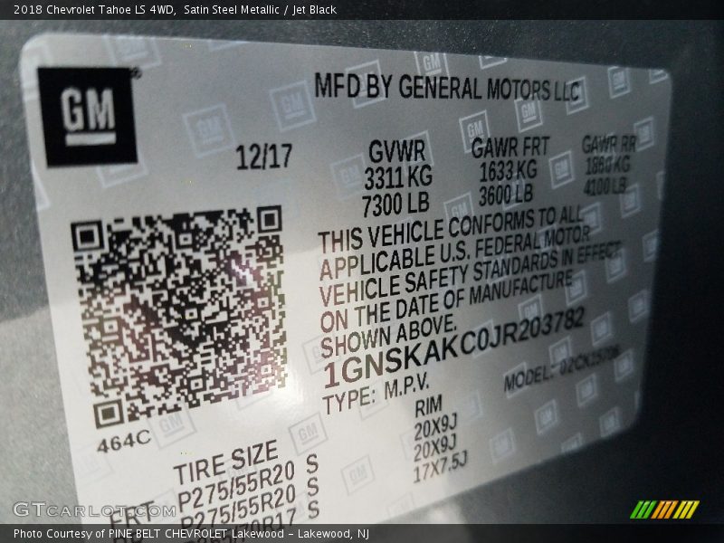 Satin Steel Metallic / Jet Black 2018 Chevrolet Tahoe LS 4WD