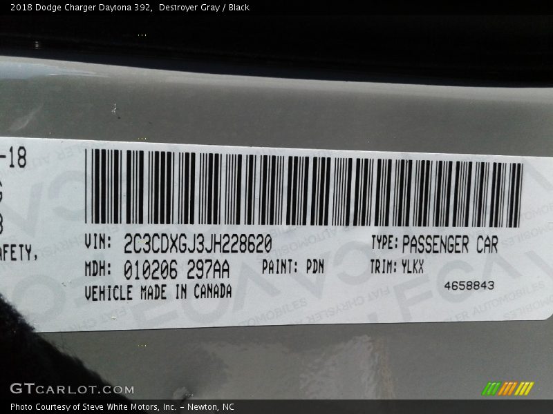 Destroyer Gray / Black 2018 Dodge Charger Daytona 392
