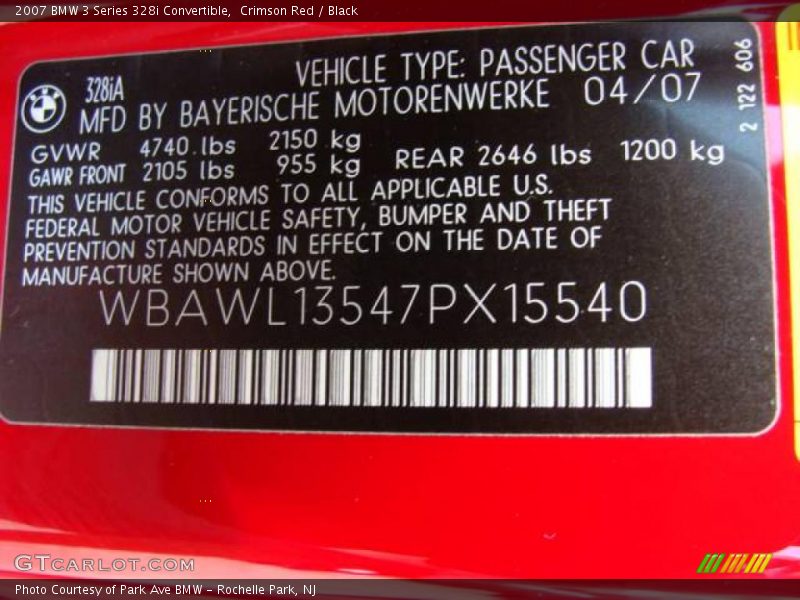 Crimson Red / Black 2007 BMW 3 Series 328i Convertible