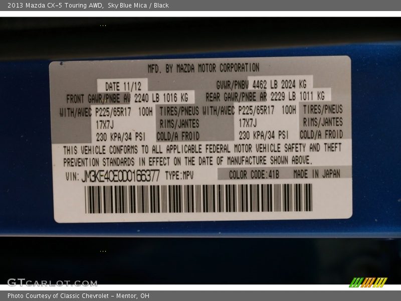 Sky Blue Mica / Black 2013 Mazda CX-5 Touring AWD