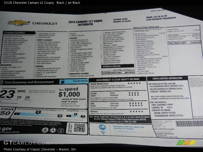 Black / Jet Black 2018 Chevrolet Camaro LS Coupe