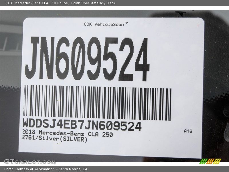 Polar Silver Metallic / Black 2018 Mercedes-Benz CLA 250 Coupe