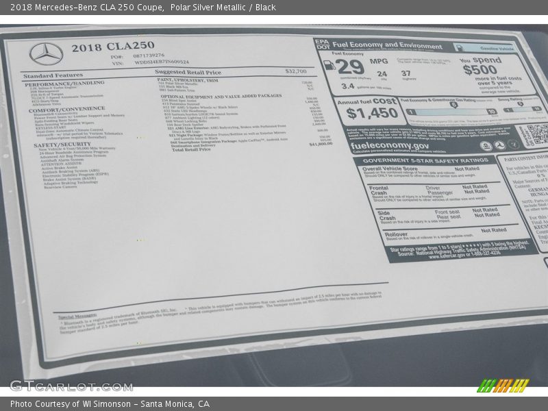 Polar Silver Metallic / Black 2018 Mercedes-Benz CLA 250 Coupe