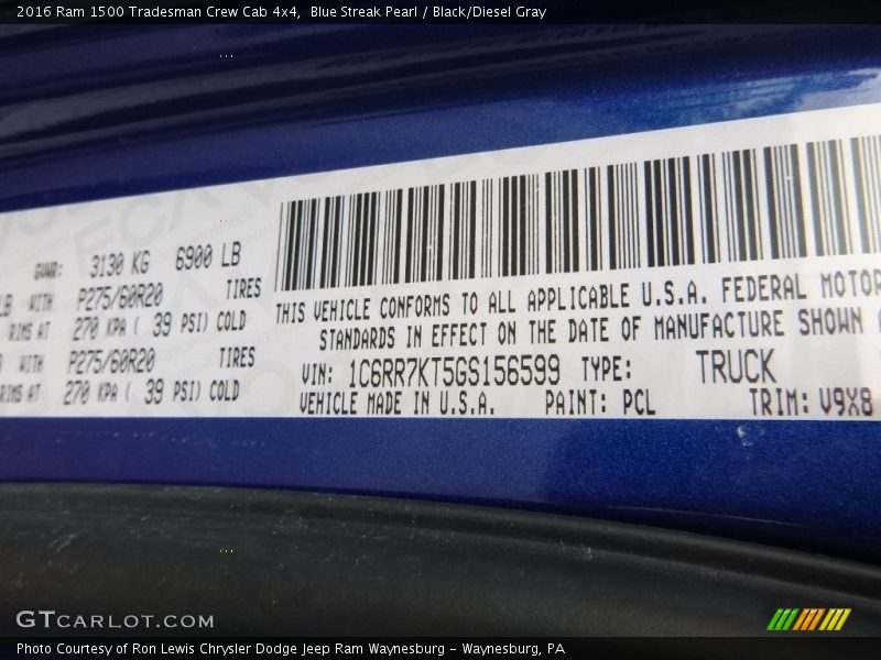 Blue Streak Pearl / Black/Diesel Gray 2016 Ram 1500 Tradesman Crew Cab 4x4