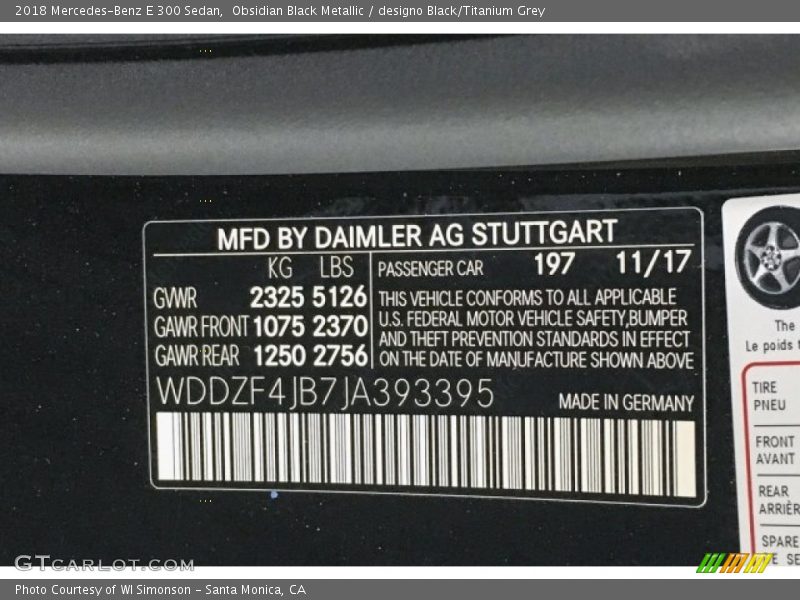 2018 E 300 Sedan Obsidian Black Metallic Color Code 197