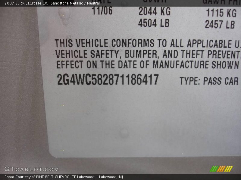 Sandstone Metallic / Neutral 2007 Buick LaCrosse CX