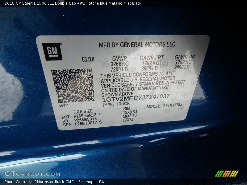 Stone Blue Metallic / Jet Black 2018 GMC Sierra 1500 SLE Double Cab 4WD