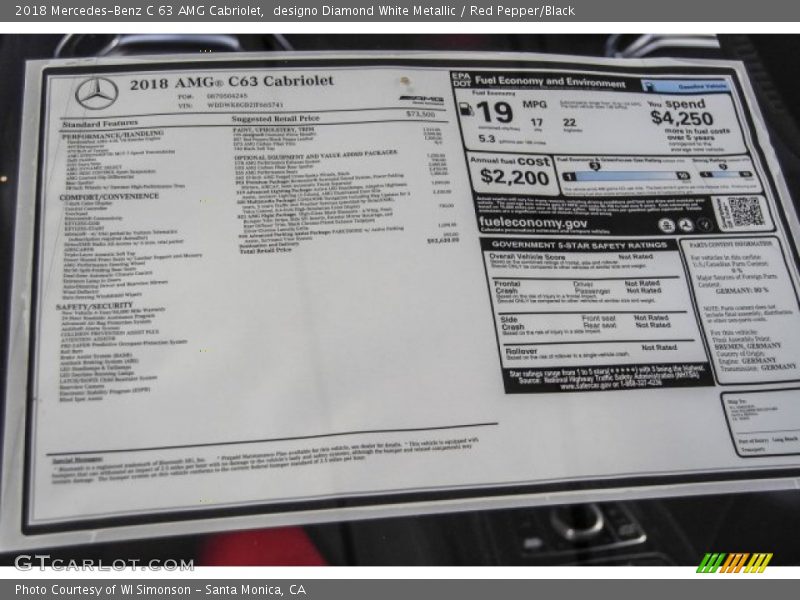 designo Diamond White Metallic / Red Pepper/Black 2018 Mercedes-Benz C 63 AMG Cabriolet