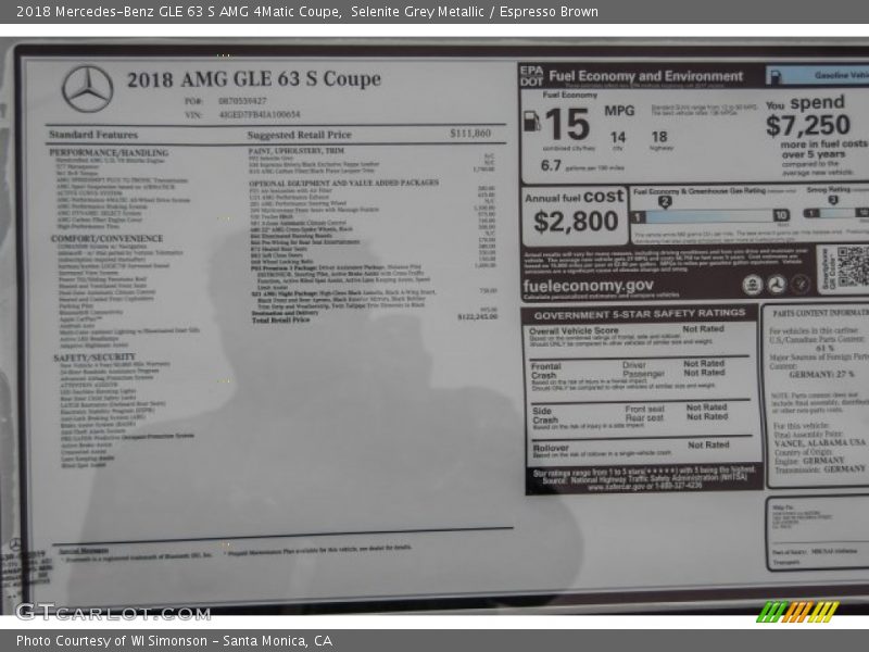 Selenite Grey Metallic / Espresso Brown 2018 Mercedes-Benz GLE 63 S AMG 4Matic Coupe