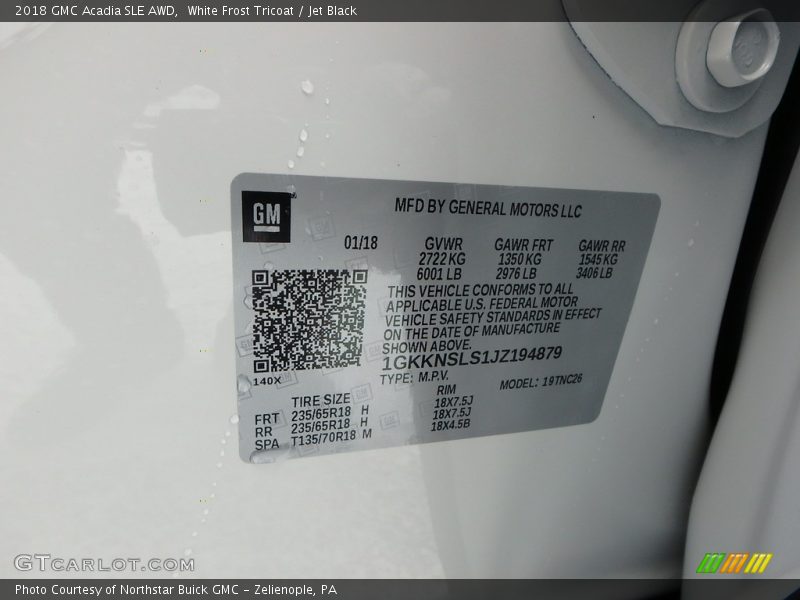 White Frost Tricoat / Jet Black 2018 GMC Acadia SLE AWD