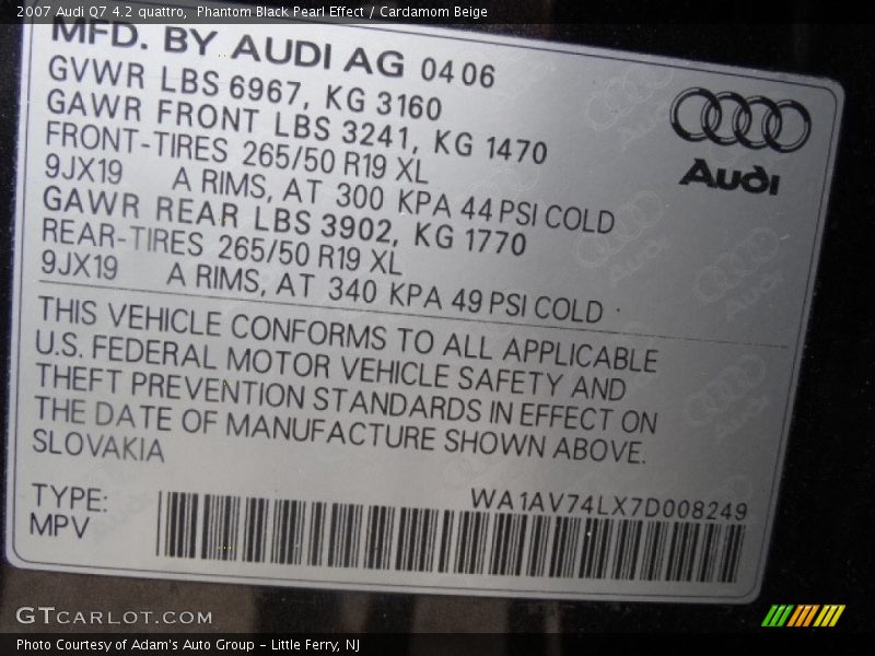 Phantom Black Pearl Effect / Cardamom Beige 2007 Audi Q7 4.2 quattro