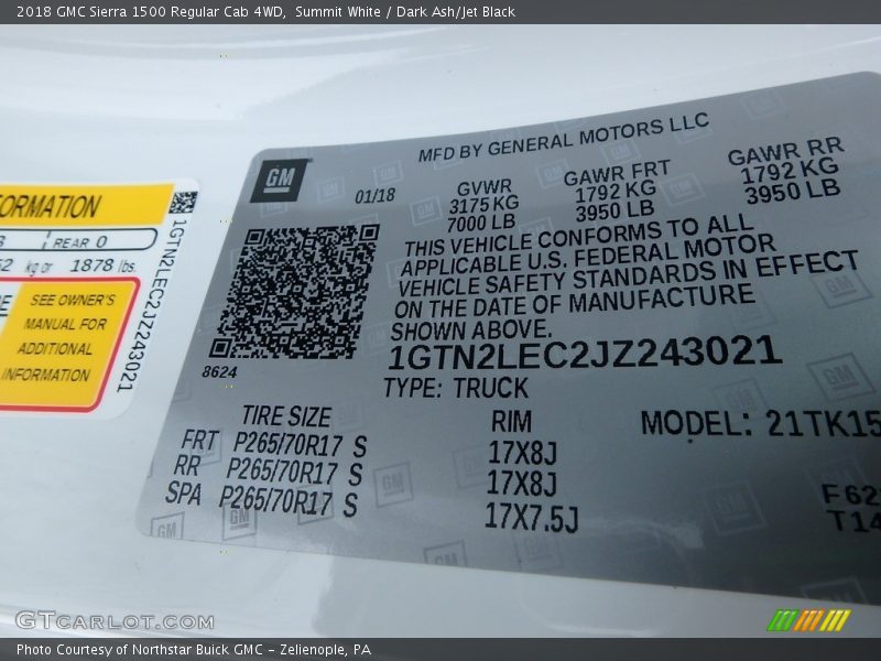 Summit White / Dark Ash/Jet Black 2018 GMC Sierra 1500 Regular Cab 4WD