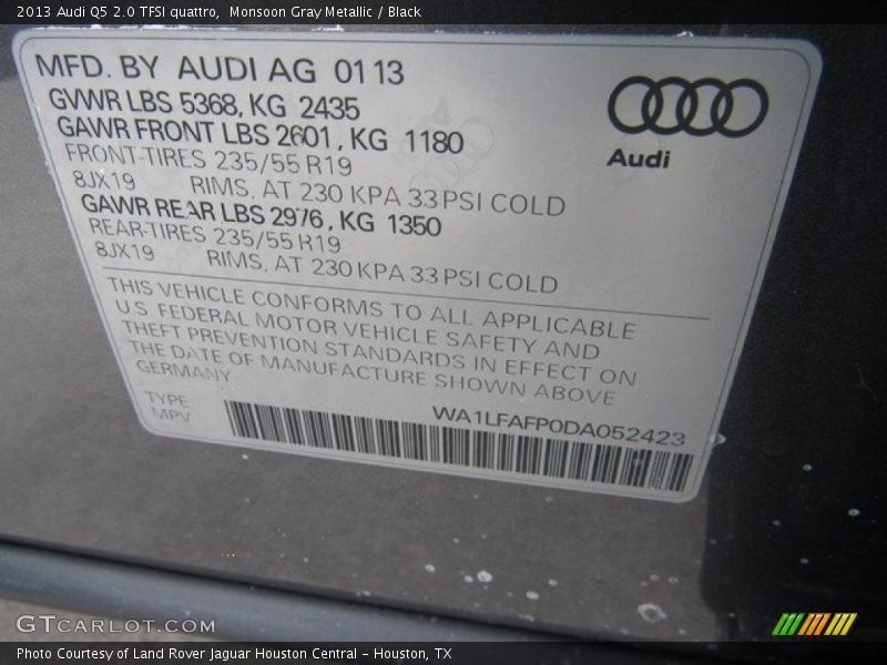 Monsoon Gray Metallic / Black 2013 Audi Q5 2.0 TFSI quattro