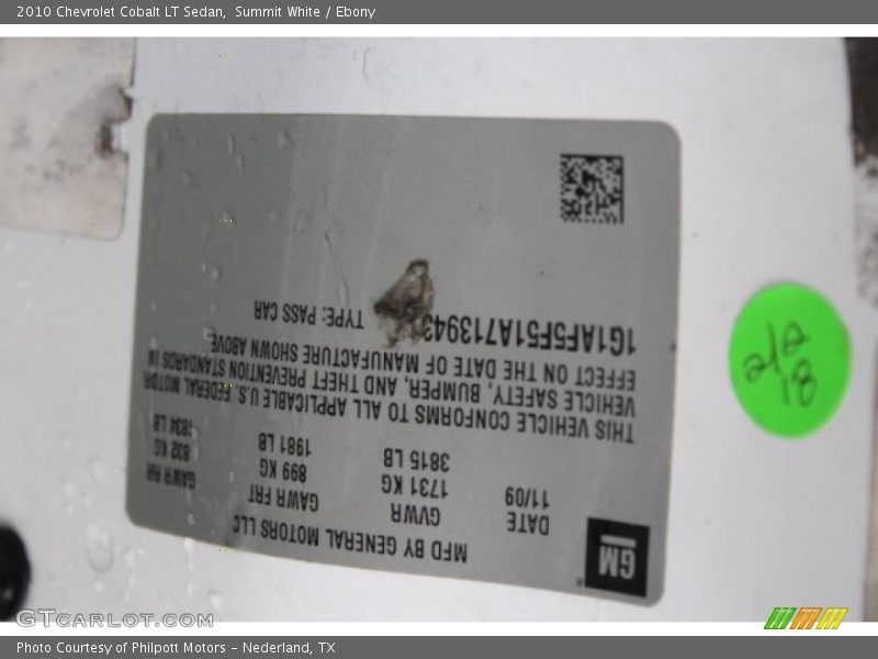 Summit White / Ebony 2010 Chevrolet Cobalt LT Sedan