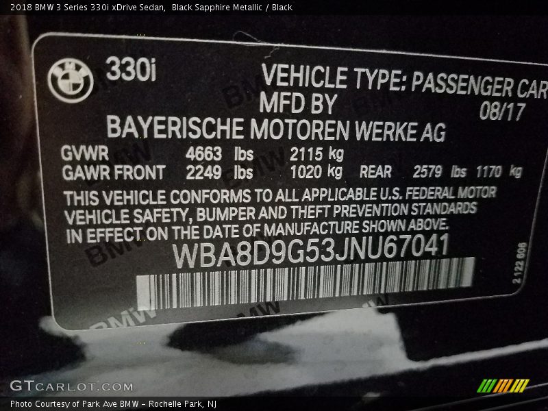 Black Sapphire Metallic / Black 2018 BMW 3 Series 330i xDrive Sedan