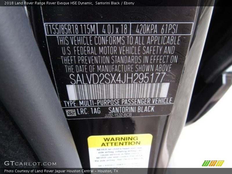 Santorini Black / Ebony 2018 Land Rover Range Rover Evoque HSE Dynamic