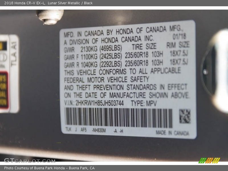 Lunar Silver Metallic / Black 2018 Honda CR-V EX-L