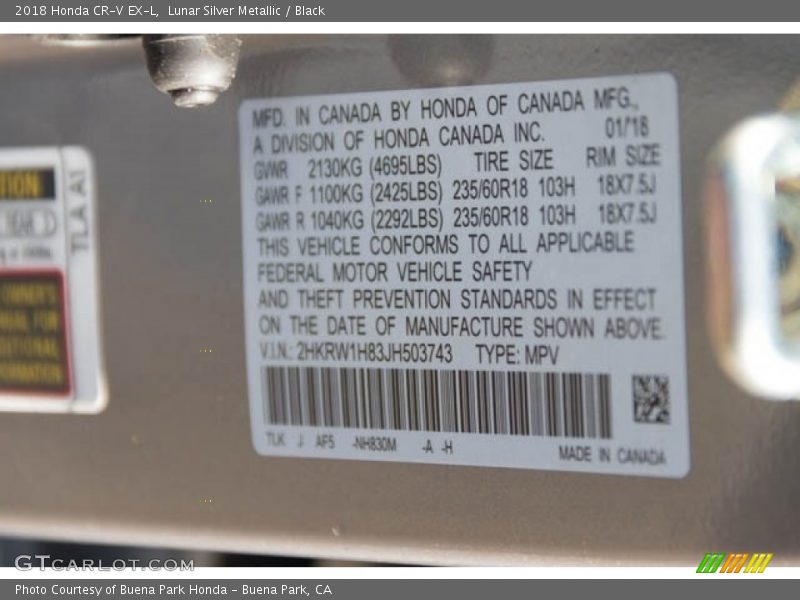 Lunar Silver Metallic / Black 2018 Honda CR-V EX-L