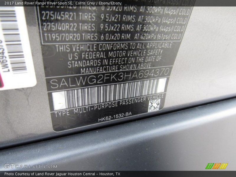 Corris Grey / Ebony/Ebony 2017 Land Rover Range Rover Sport SE
