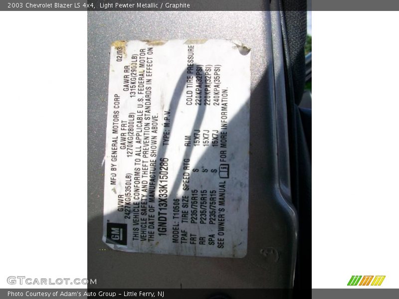 Light Pewter Metallic / Graphite 2003 Chevrolet Blazer LS 4x4