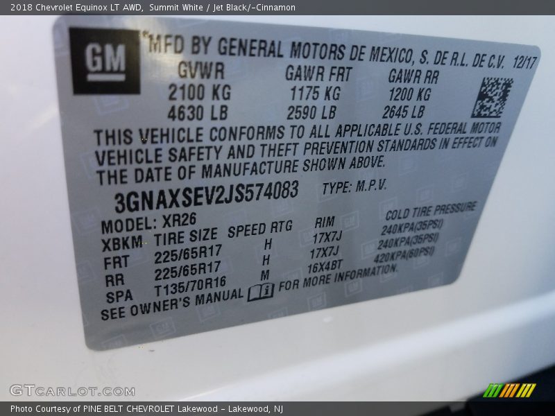 Summit White / Jet Black/­Cinnamon 2018 Chevrolet Equinox LT AWD