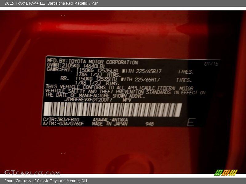 Barcelona Red Metallic / Ash 2015 Toyota RAV4 LE