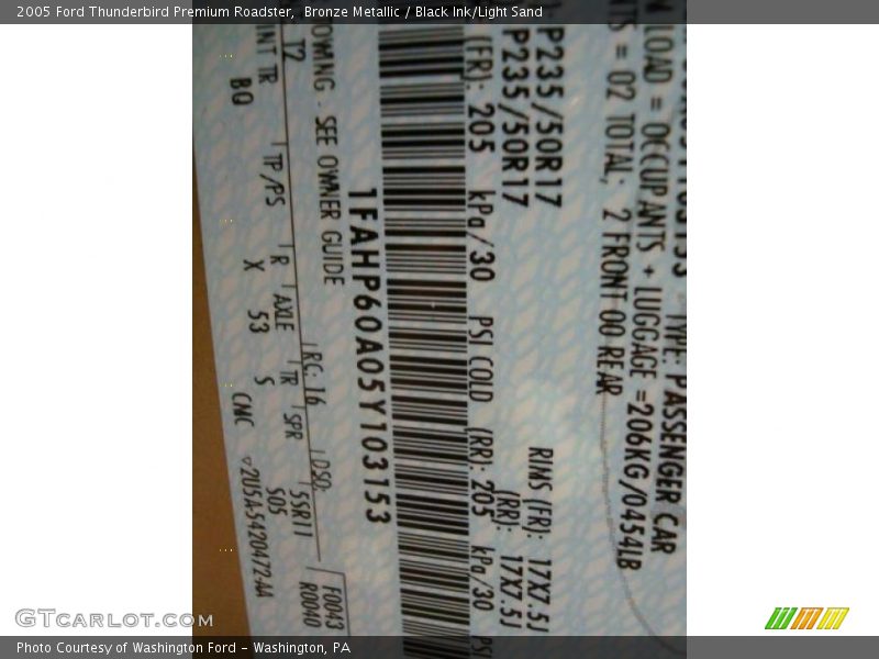 Bronze Metallic / Black Ink/Light Sand 2005 Ford Thunderbird Premium Roadster