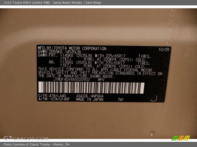 Sandy Beach Metallic / Sand Beige 2010 Toyota RAV4 Limited 4WD