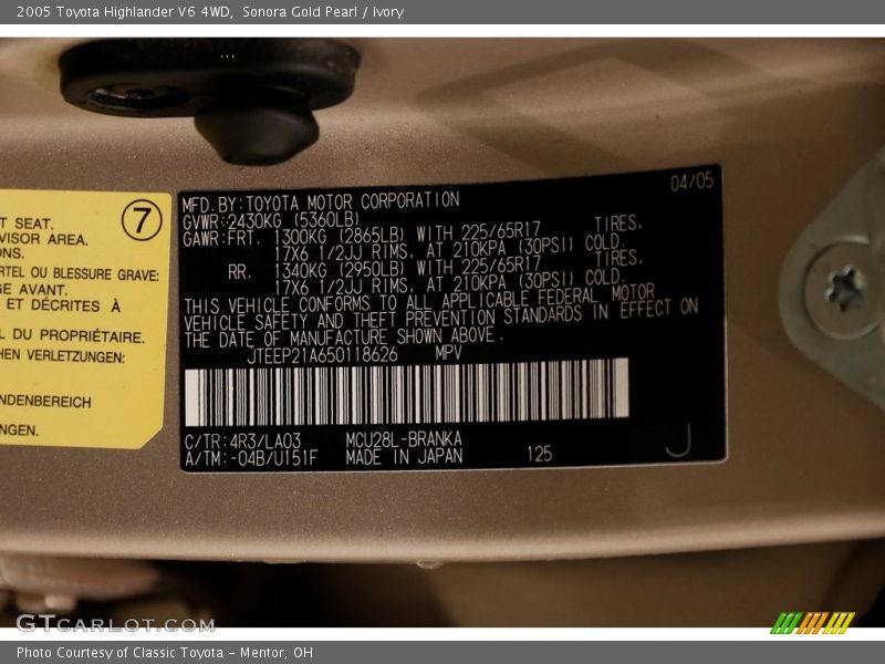 Sonora Gold Pearl / Ivory 2005 Toyota Highlander V6 4WD