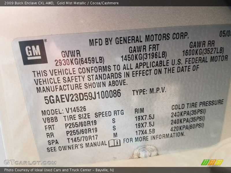 Gold Mist Metallic / Cocoa/Cashmere 2009 Buick Enclave CXL AWD