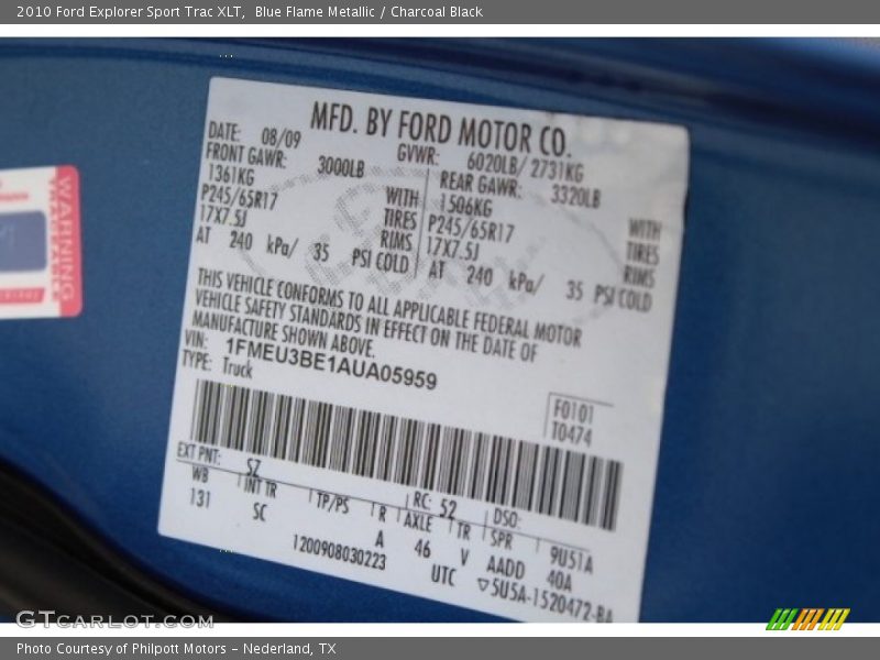 Blue Flame Metallic / Charcoal Black 2010 Ford Explorer Sport Trac XLT