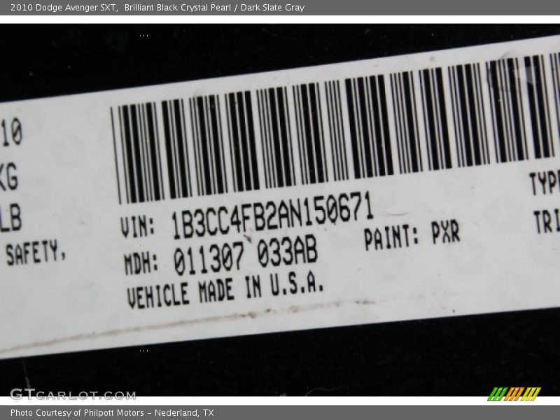 Brilliant Black Crystal Pearl / Dark Slate Gray 2010 Dodge Avenger SXT