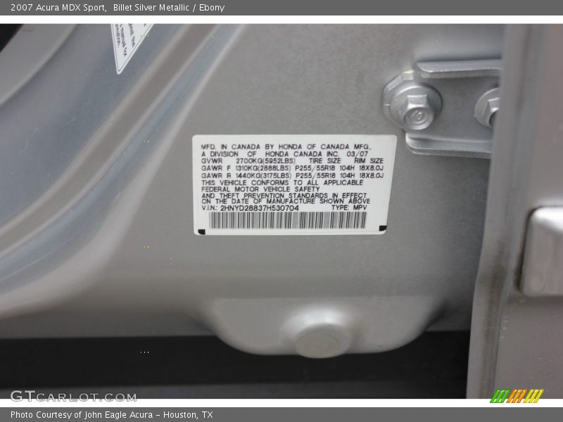 Billet Silver Metallic / Ebony 2007 Acura MDX Sport