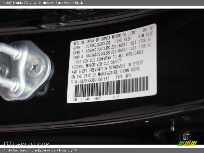 Nighthawk Black Pearl / Black 2007 Honda CR-V LX