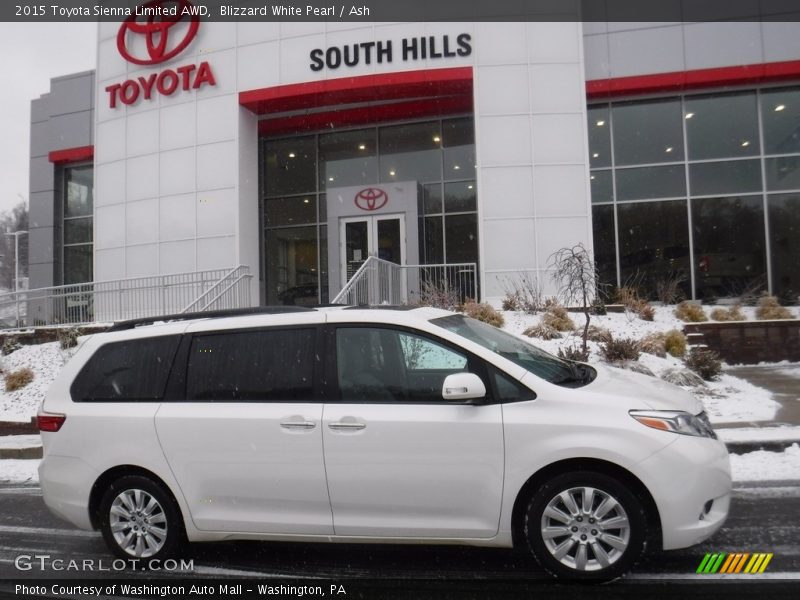 Blizzard White Pearl / Ash 2015 Toyota Sienna Limited AWD