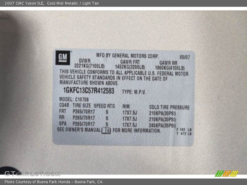 Gold Mist Metallic / Light Tan 2007 GMC Yukon SLE