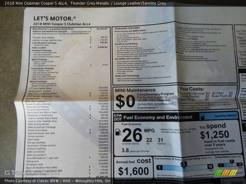 Thunder Grey Metallic / Lounge Leather/Satellite Grey 2018 Mini Clubman Cooper S ALL4