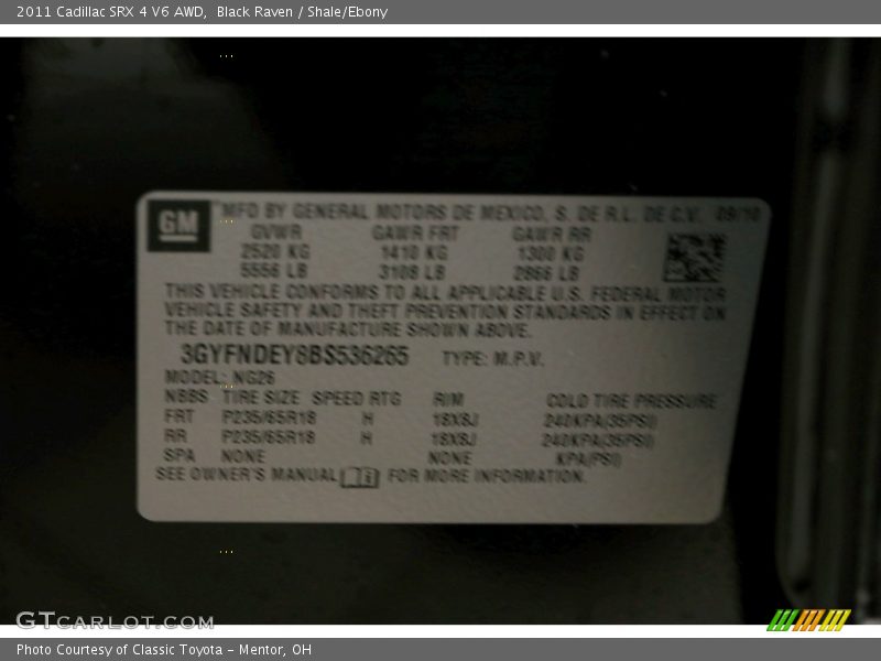 Black Raven / Shale/Ebony 2011 Cadillac SRX 4 V6 AWD