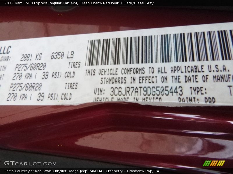 Deep Cherry Red Pearl / Black/Diesel Gray 2013 Ram 1500 Express Regular Cab 4x4