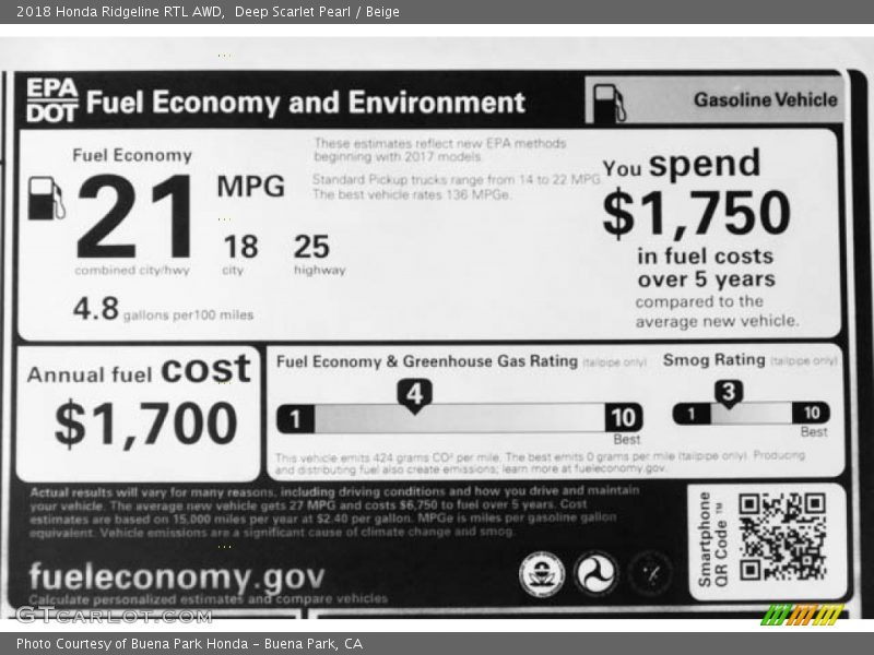Deep Scarlet Pearl / Beige 2018 Honda Ridgeline RTL AWD