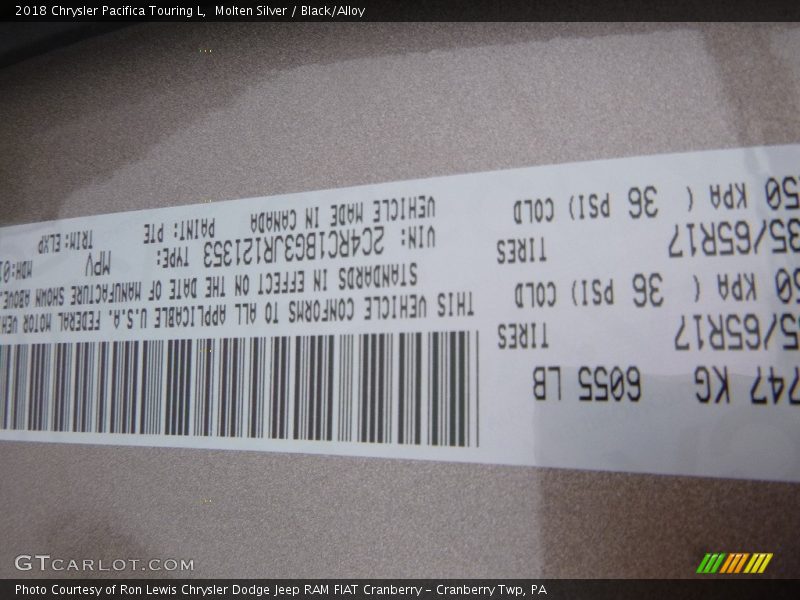 Molten Silver / Black/Alloy 2018 Chrysler Pacifica Touring L