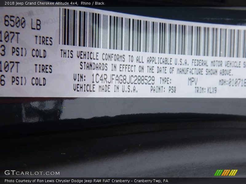 Rhino / Black 2018 Jeep Grand Cherokee Altitude 4x4