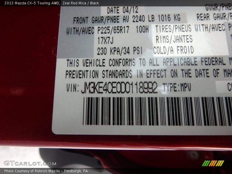 Zeal Red Mica / Black 2013 Mazda CX-5 Touring AWD