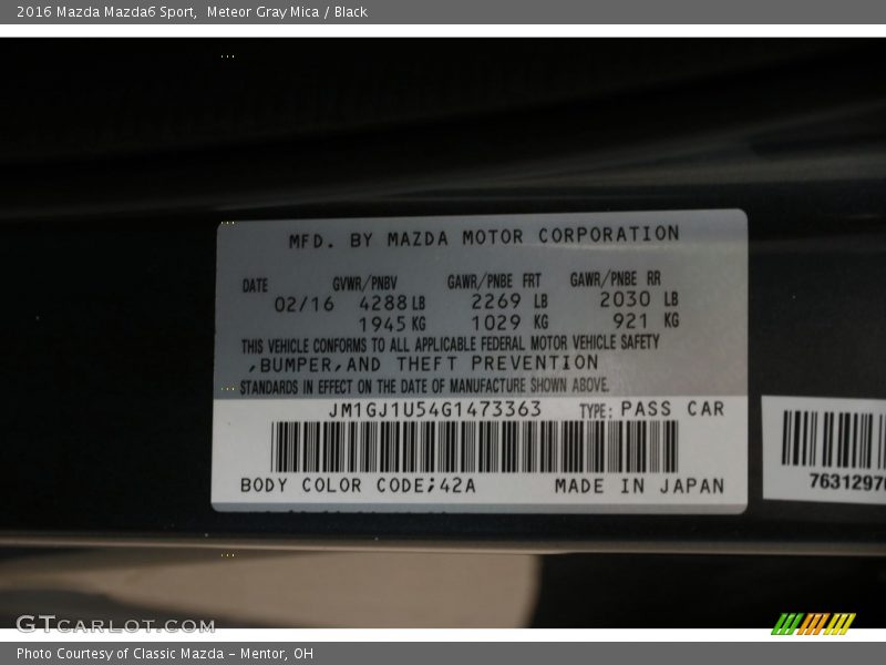 Meteor Gray Mica / Black 2016 Mazda Mazda6 Sport