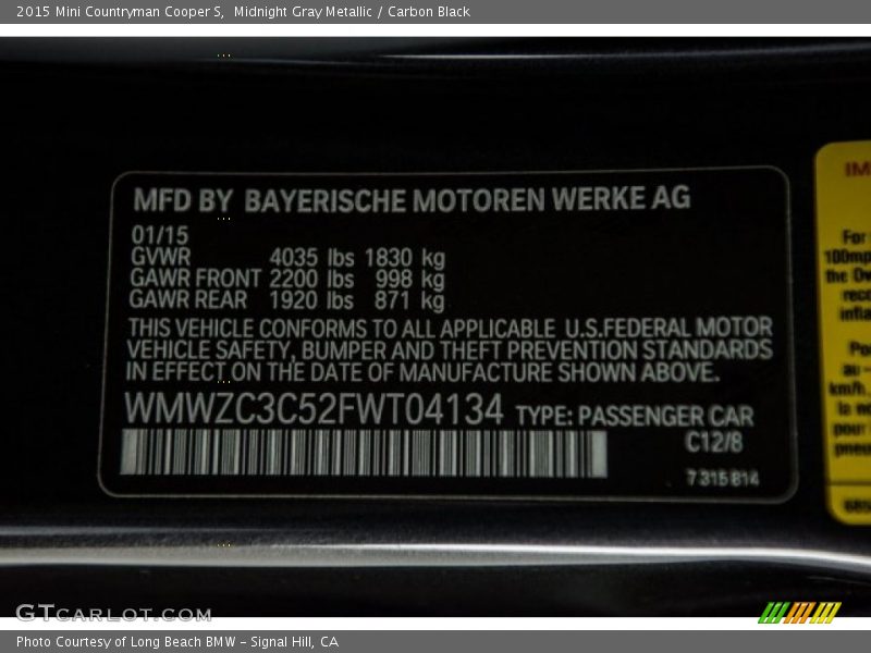 Midnight Gray Metallic / Carbon Black 2015 Mini Countryman Cooper S