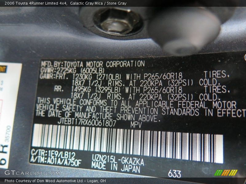 Galactic Gray Mica / Stone Gray 2006 Toyota 4Runner Limited 4x4
